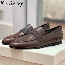 Summer Shoes Women Suede Leather Chain Decoration Flat Shoes Woman Round Toe Slip-on Casual Shoes Comfort Loafers Women