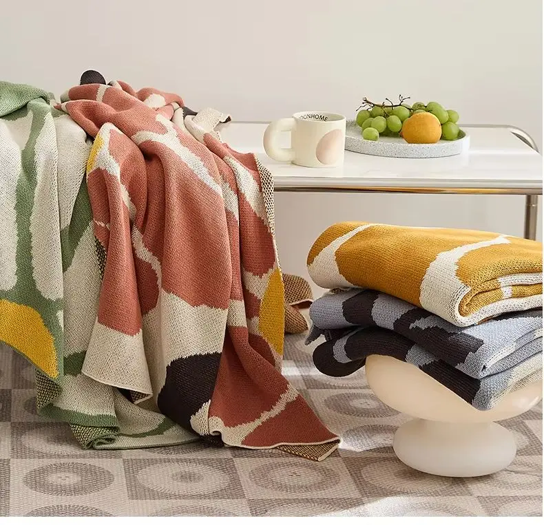 Cotton Throw Blanket Floral Soft Orange Yellow Blanket Travel 130x160cm Home Sofa Chair Couch Bed 50