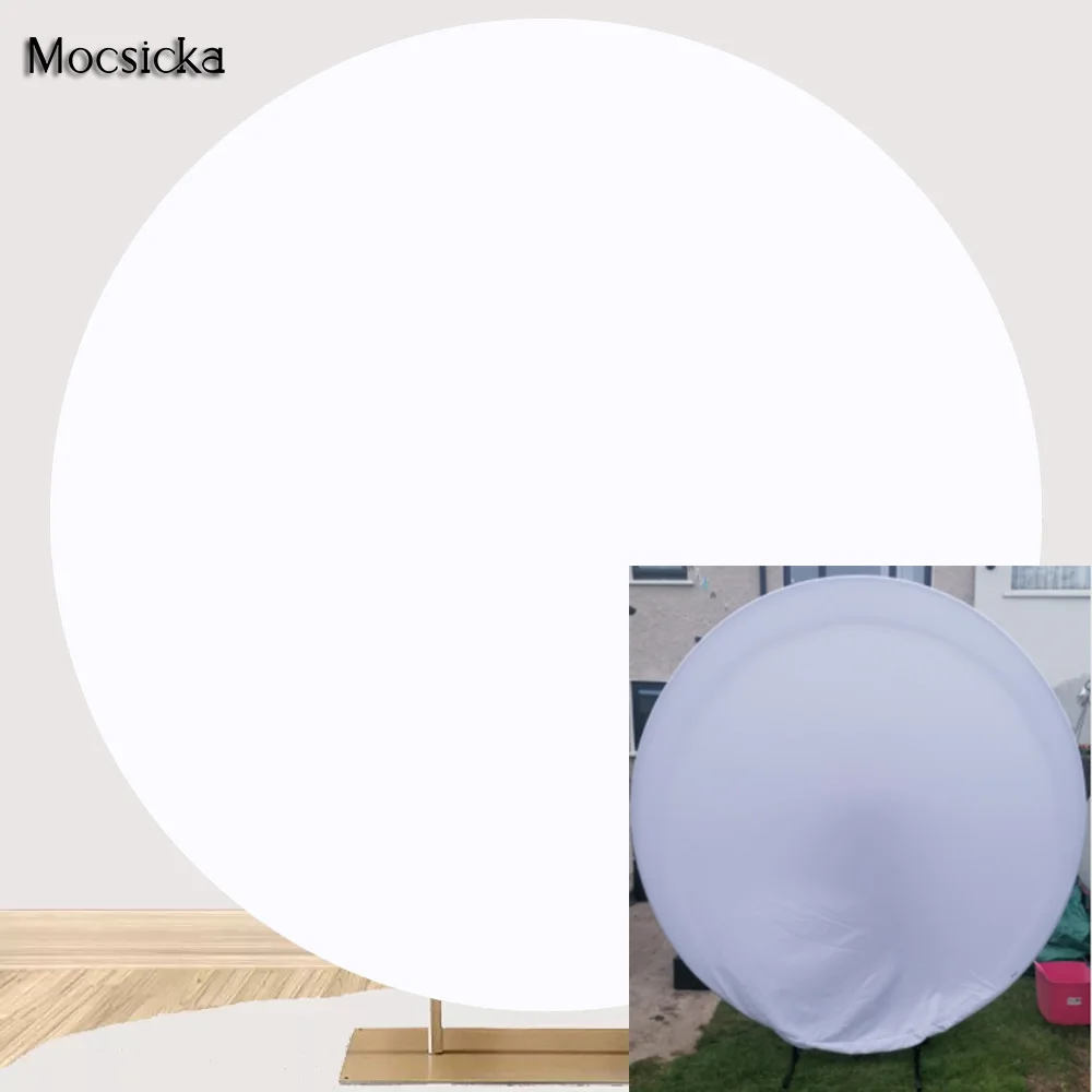 Mocsicka White Round Circle Backdrop Covers Wedding Baby Shower Birthday Party Decoration Custom Elastic Photo Background Banner