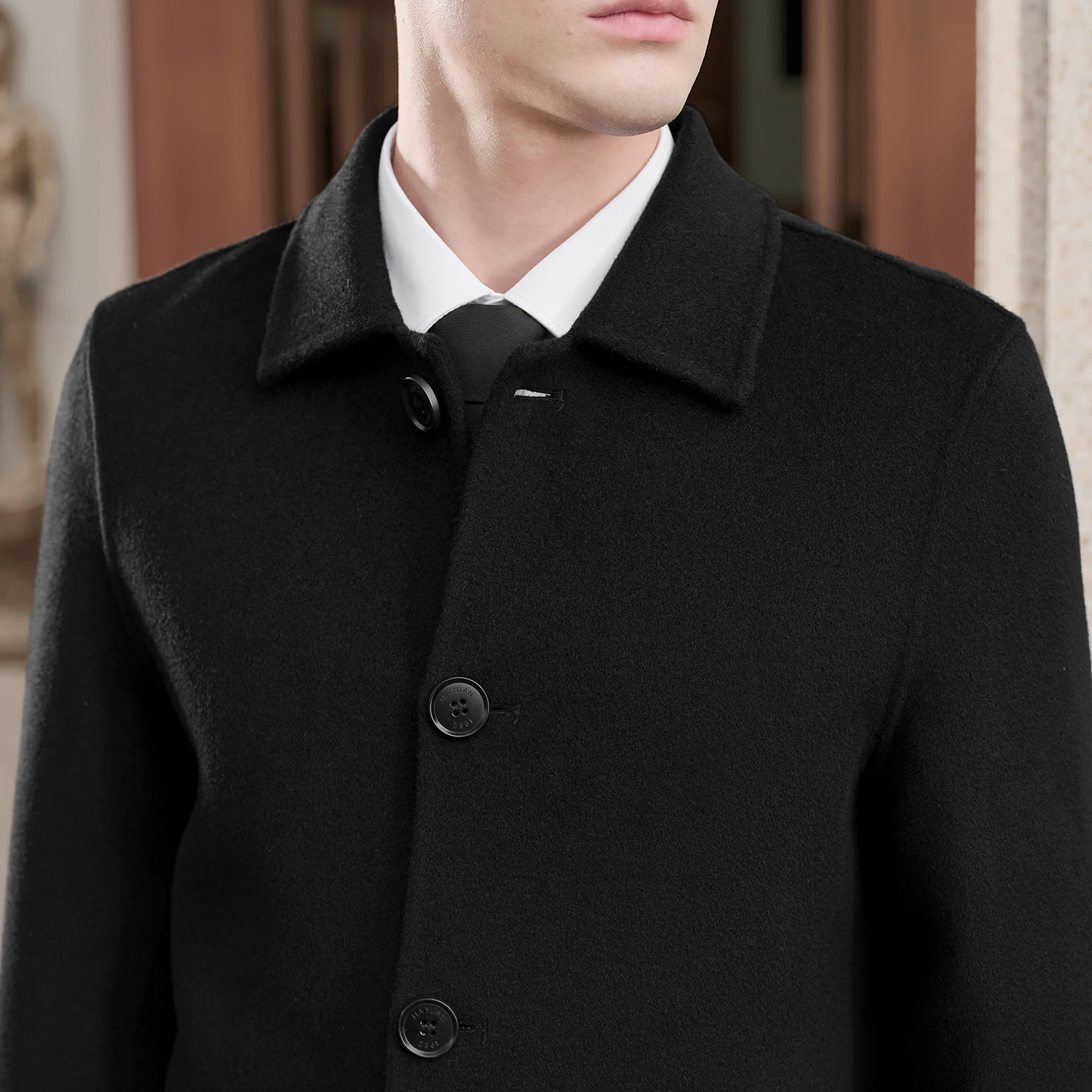 Classic French Men Cashmere Coat Long Style Merino Wool Coat Flip Collar Single-breasted High Quality Business Warm Overcoat