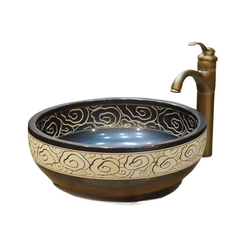 

High temperature ceramic table basin, hand-carved auspicious cloud washbasin, washbasin