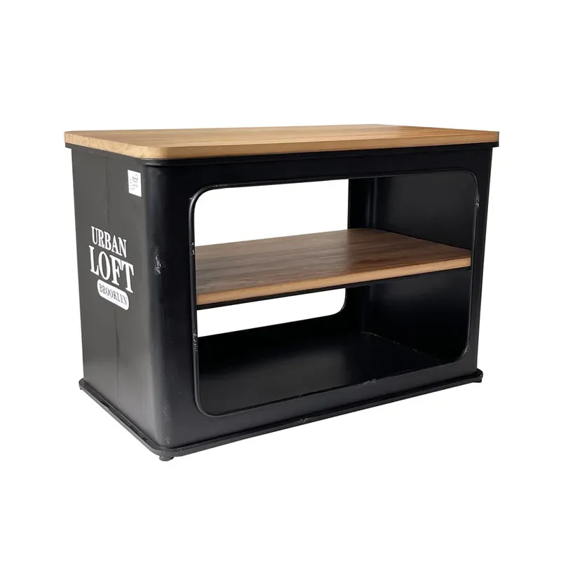 Retro Industrial Wrought Iron Shoe Cabinet Double Layer Storage Low Cabinet American Solid Wood Countertop Entrance Shoe Rack