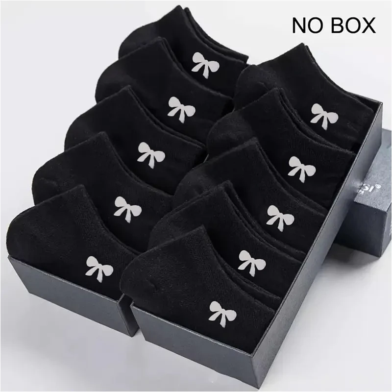 

10 pairs of men's and women's boat socks new bow black, white, gray short socks soft and breathable summer style