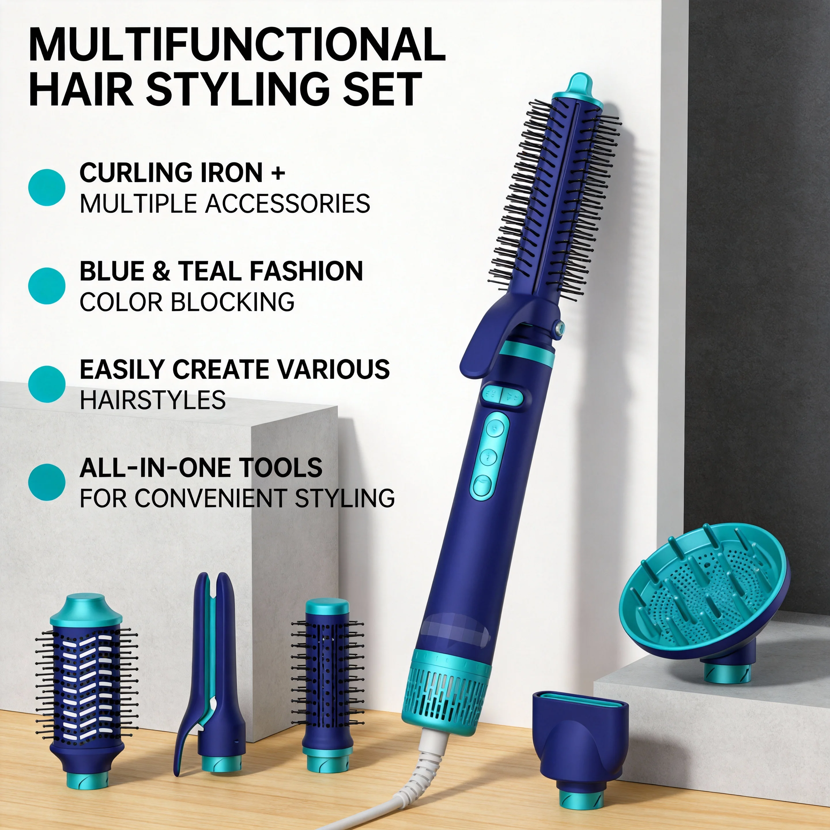 110-240V Dual Voltage 1400W Ionic Electric Hair Dryer Brush 7-in-1 Auto Wrap Curlers with Brushless Motor for Home & Hotel Use