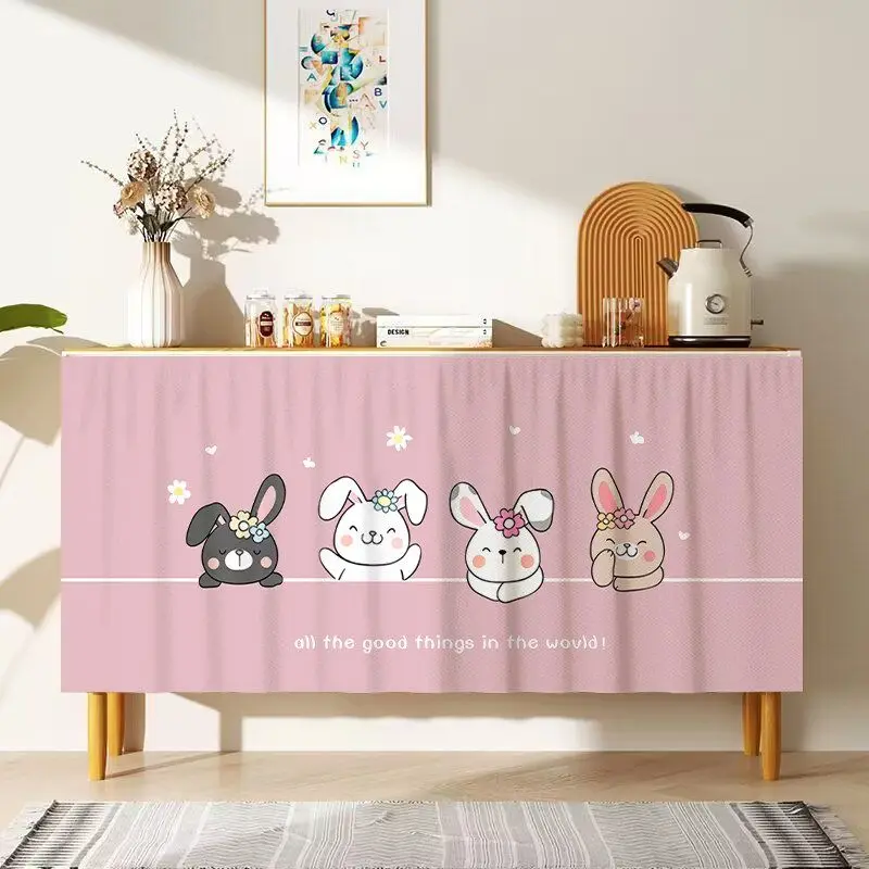 VIKAMA Cabinet Door Curtain Cosmos Flower Print Dresser Cover for Kitchen TV Stand Shelf Storage Cabinet Cover Nordic Home