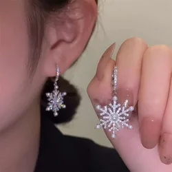 Sparking Snowflake Earrings For Women Shiny Zircon Imitation Pearl Firework Exquisite Earring Christmas New Year Party Jewelry