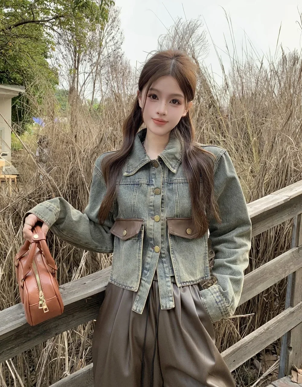 

Women Clothing Patchwork Tunic Long Sleeve Vintage Crop Tops Ropa Mujer Chic Casual Y2k Korean Coat