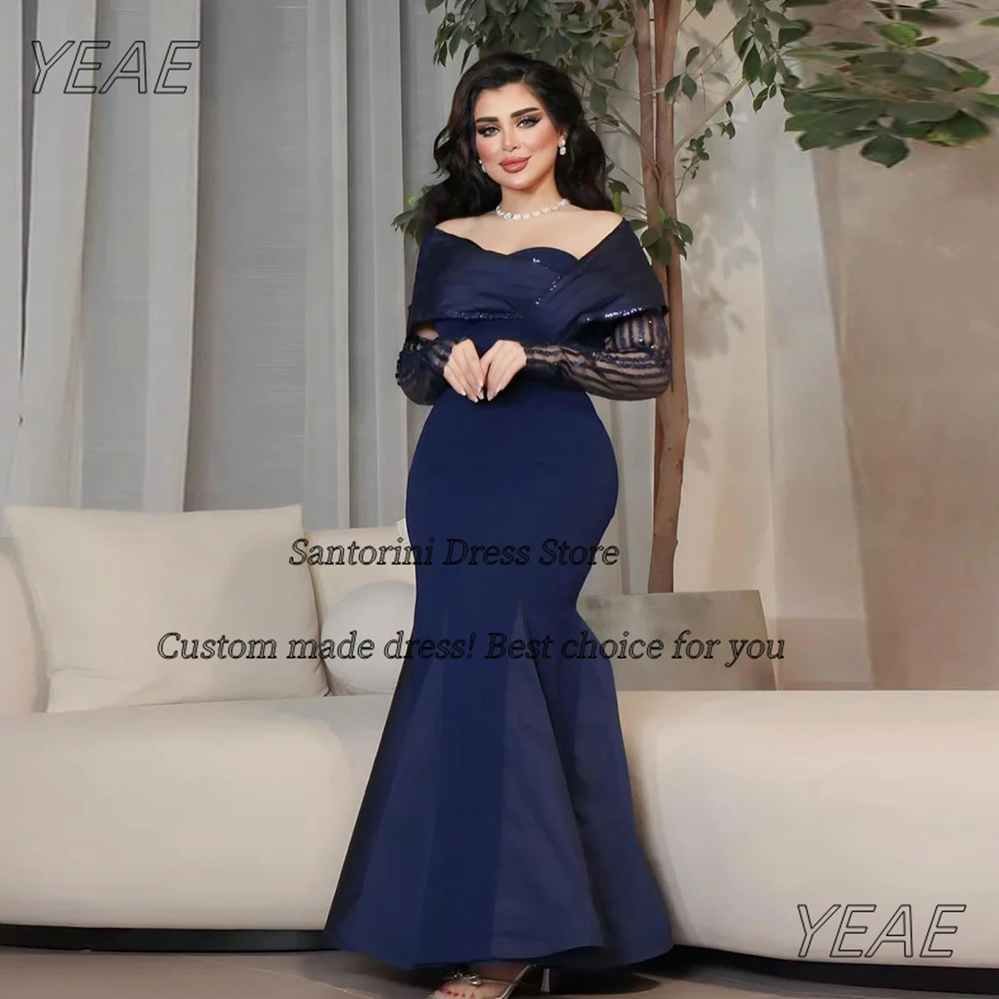 

Santorini فساتين سهرات Off Shoulder Prom Dresses Long Sleeves Robes De Soirée Zipper Back Mermaid Evening Party Gowns