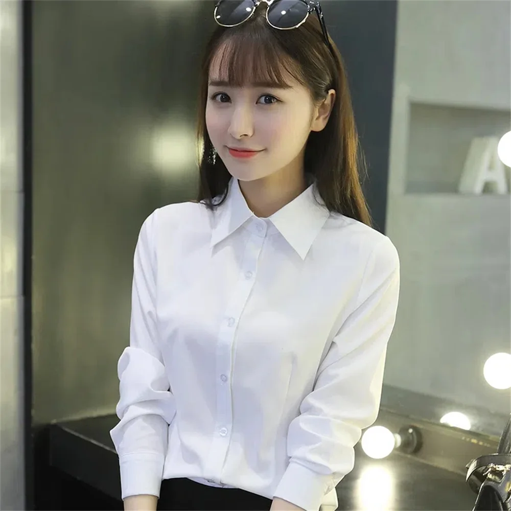 Oversized Solid White Black Professional Shirt Women Long Sleeve Slim Formal Work Spring Autumn New Basic Office OL Blouse Top