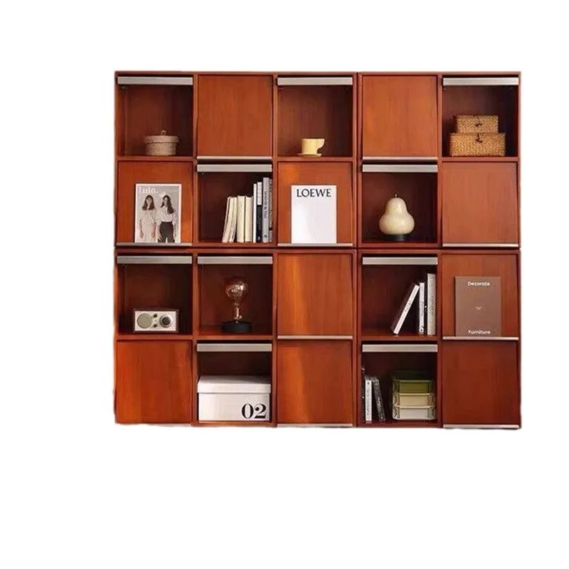 

Nordic retro bookcase combination cabinet solid wood magazine bedroom display cabinet lattice locker floor-to-ceiling Japanese-s