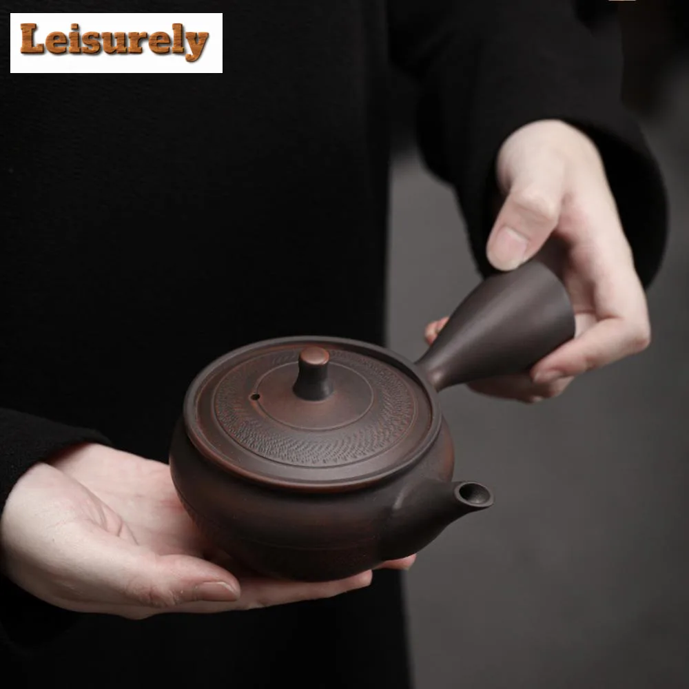 150ml Ancient Qingxi Purple Pottery Side Handle Teapot Handmade Jumping Knife Pot Tea Making Kettle Cafes Equipment Ornaments