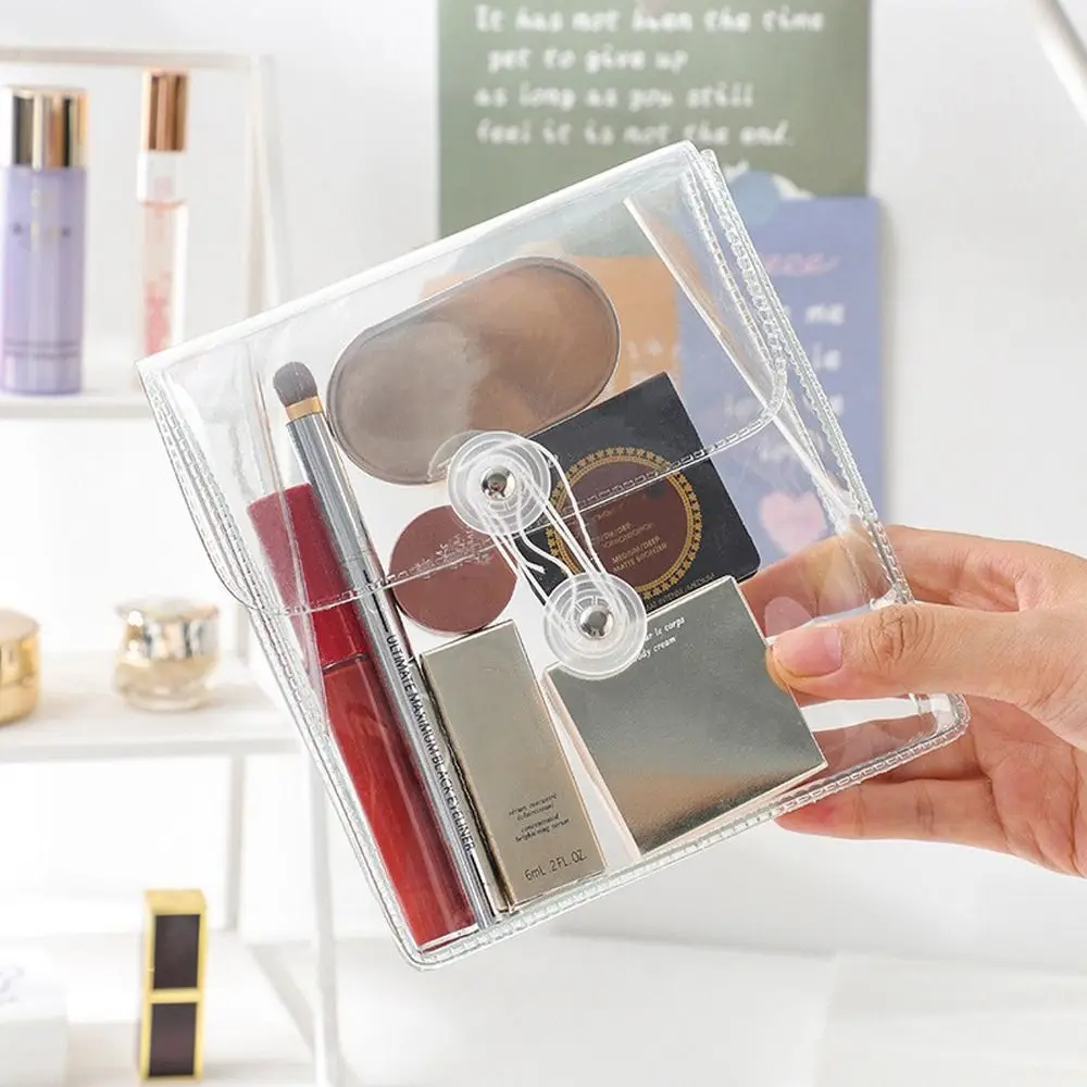 Waterproof PVC Pencil Pouch Square Rectangle Makeup Bag Transparent Storage Bag Clear Visible Stationery Stickers Bag