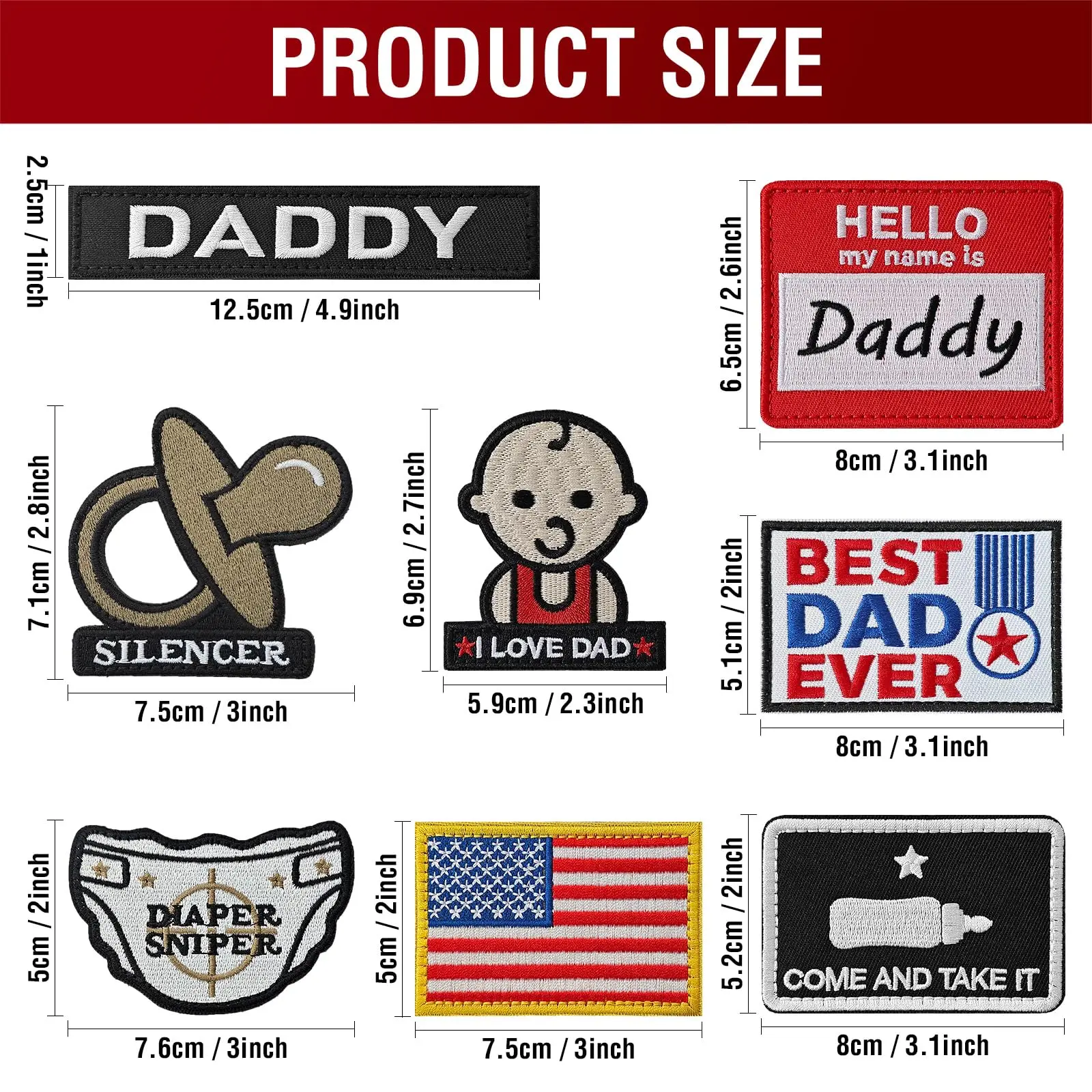 8PCS Superb Daddy Hook and Loop Embroidered Patch Beast Dad Ever Patches for Tactical Bags, Vests, Caps
