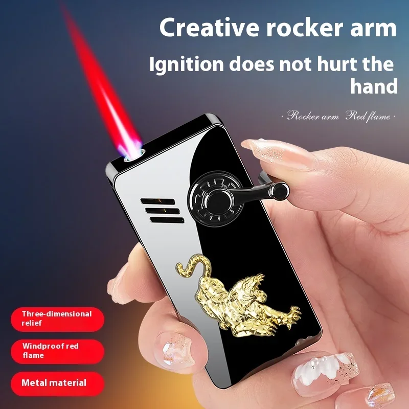 Pink Lighter With Rocker Arm Ignition Relief Pattern Metal Lighter And Butane Torch Inflatable Windproof Multifunctional Igniter