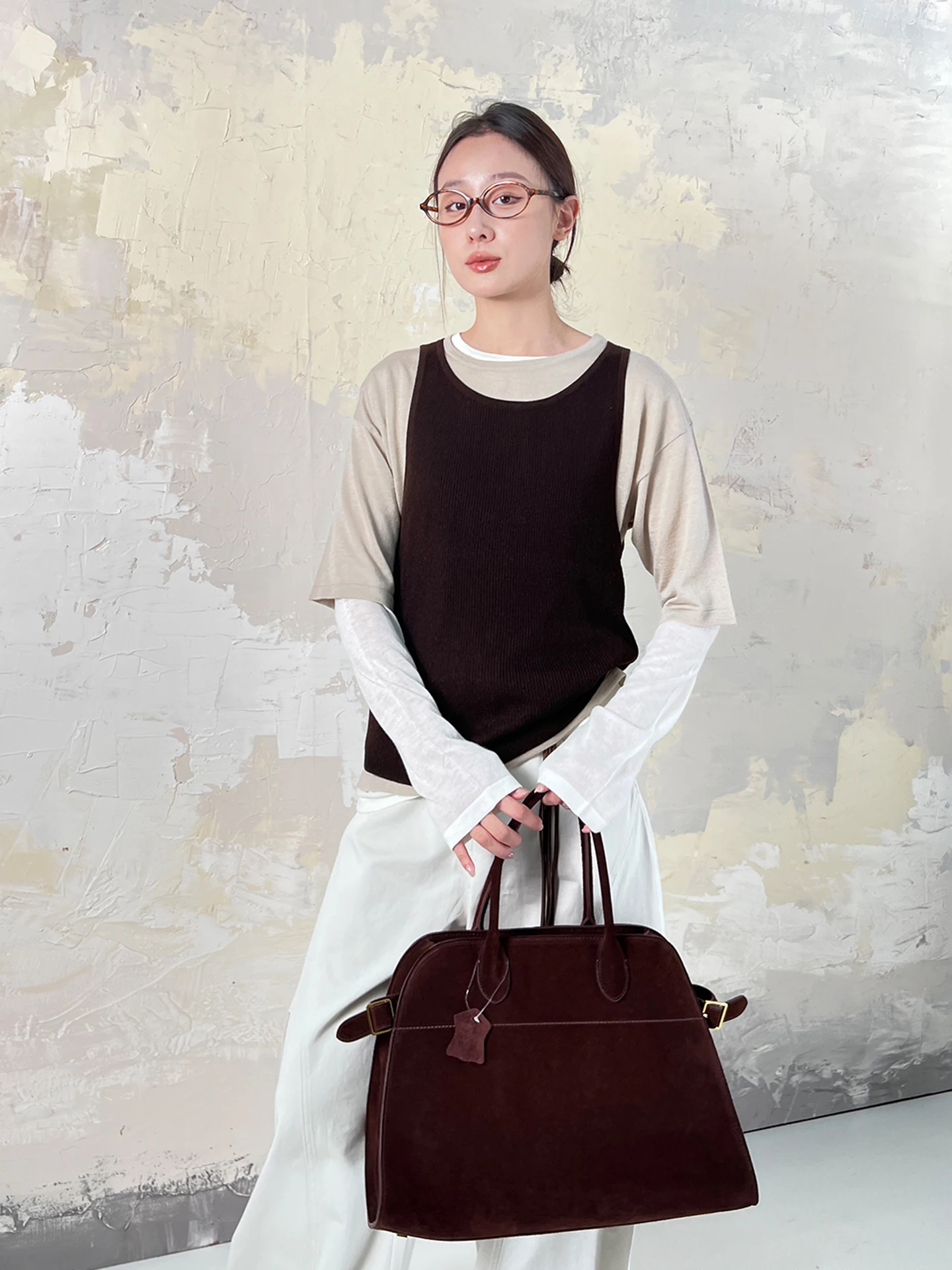 

Maritime Knitted Woolen Vest ort Sve Long Sve Base Layer Tee Piece Set Faionable Layering Women's Casual Wear