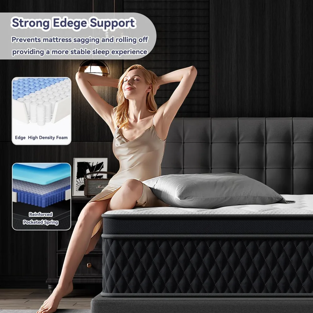 Queen Mattress, 10 Inch Hybrid Memory Foam Mattress in a Box, Wrapped Pocket Coils Mattress, Fiberglass Free & Support Comfort image 5