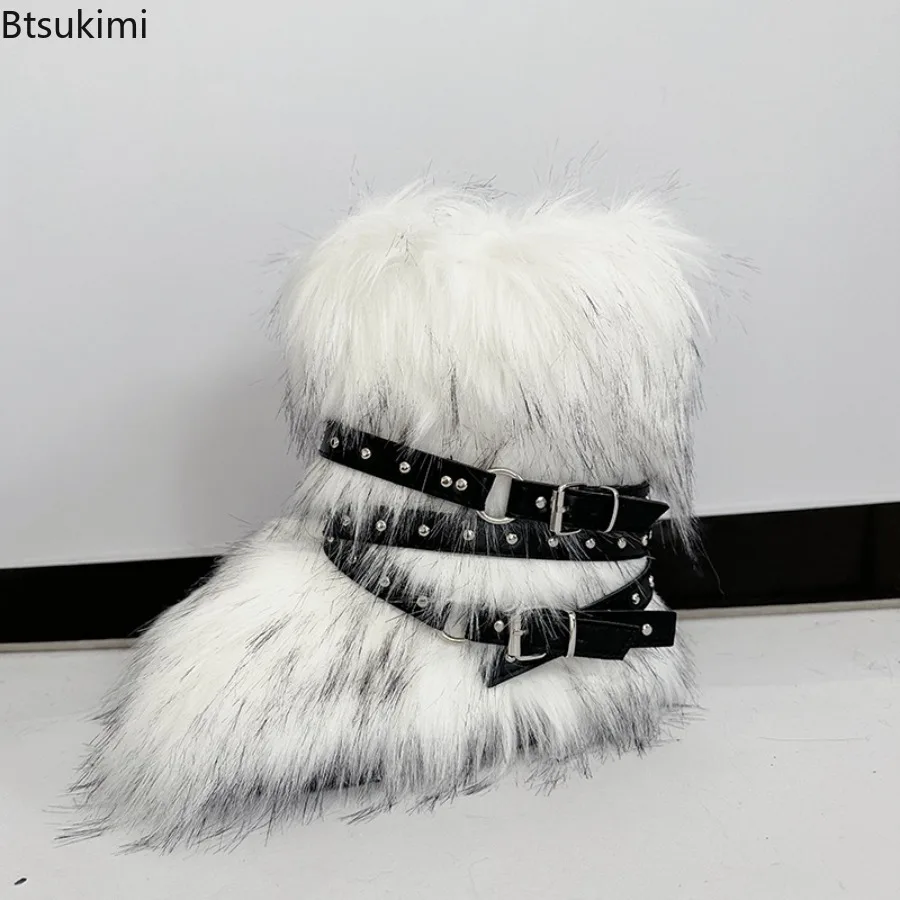 New Winter Boots Women Faux Fur Snow Boots Warm Platform Long Boots Cute Plush Over Knee High Boot Y2K Girls Outdoor Furry Shoes - view 4