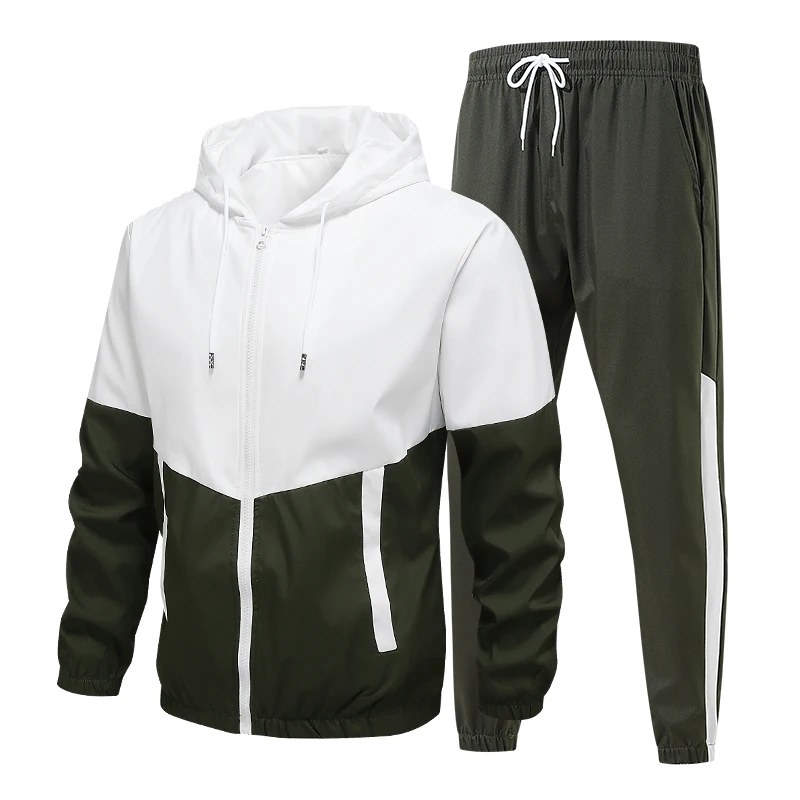 

Men's Spring Tracksuit Set Color Block Hooded Windbreaker Jacket & Sweatpants Casual Breathable Sportswear Running Fitness