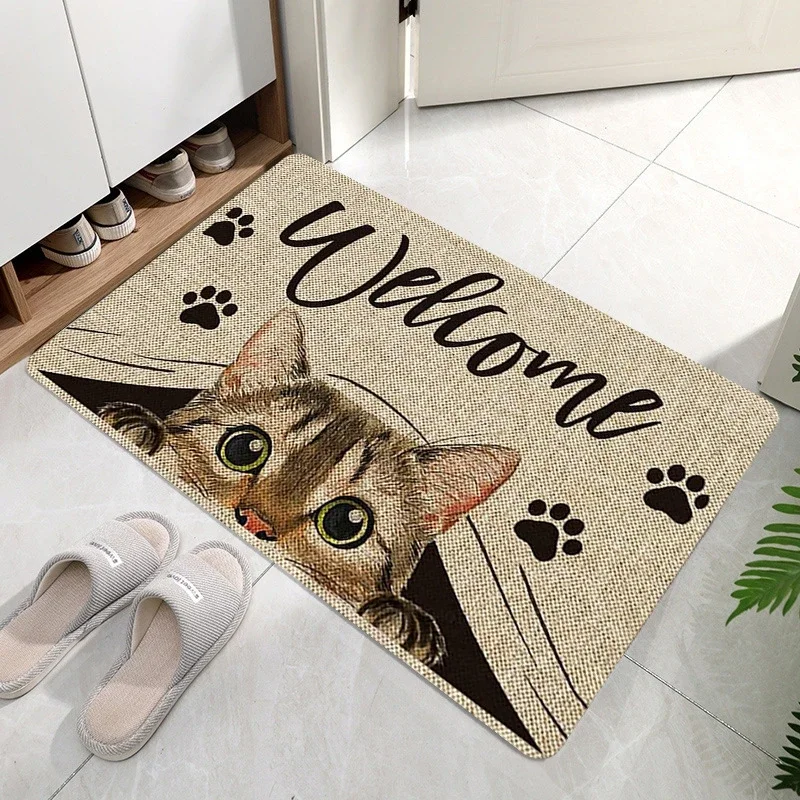 Funny Cute Cat Welcome Doormat Machine Washable Anti-slip Floor Mat Home Decor Living Room Bedroom Kitchen Entrance Foot Mats view 2