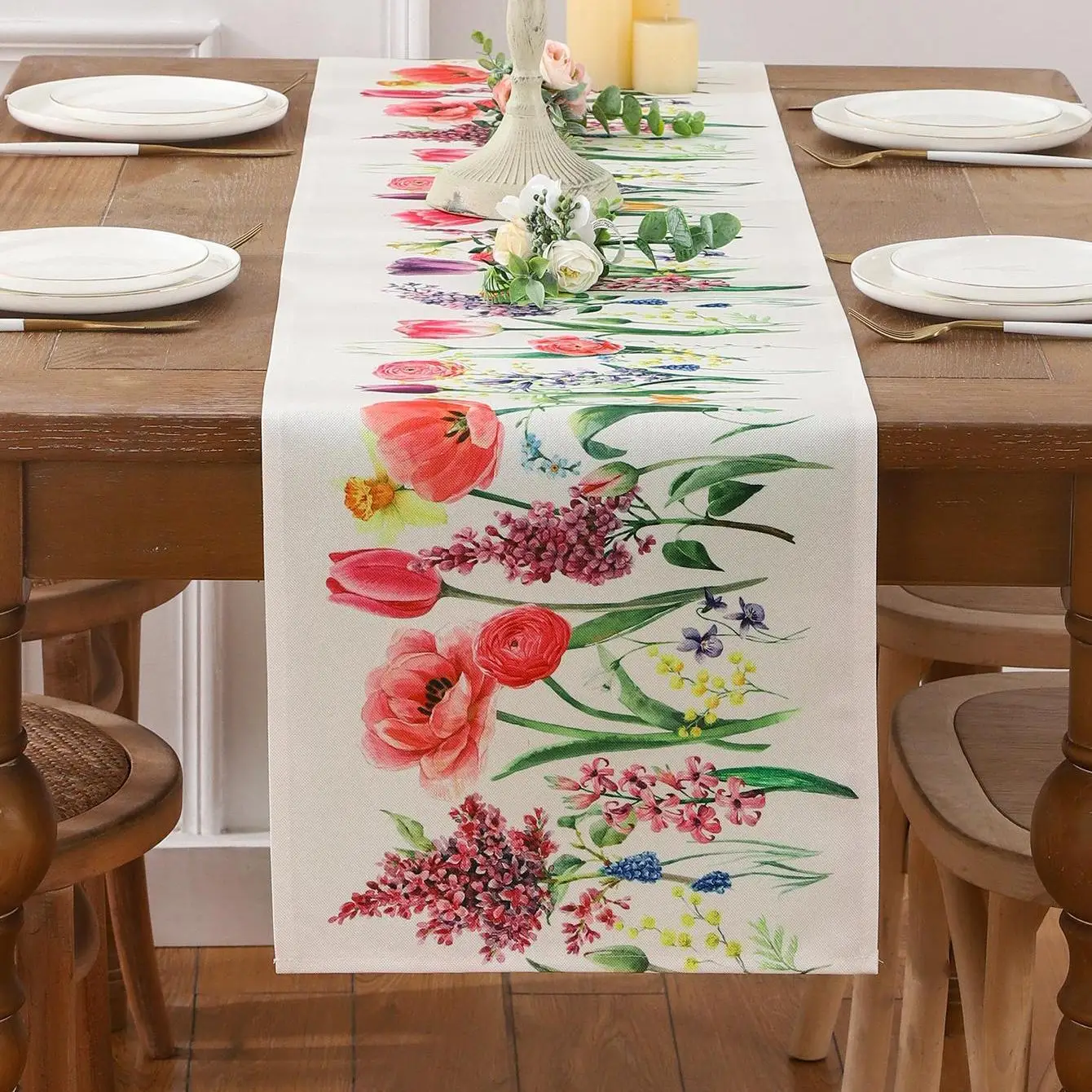 Newfloral Print Table Runner European and American Valentine's Day Festive Atmosphere Decoration Rose Pattern Coffee Table Cloth