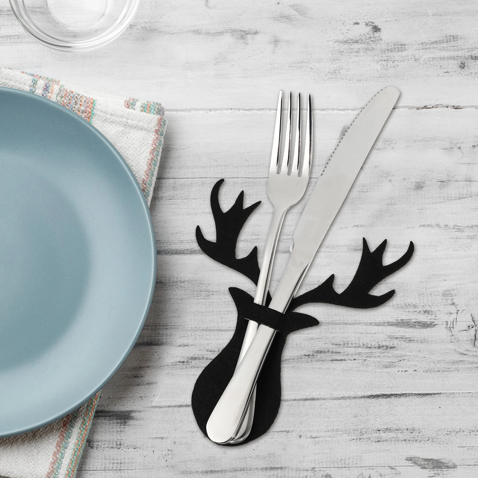 

8 PCS Christmas Utenciles Elk Head Tableware Set Decor Non-woven Fabric Pre Dinning
