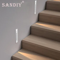 SANDIY Smart Stair Lighting Motion Sensor Wall Lamp Recessed Step Lights Movement Detect Nightlights Corridor Hall Luminaire 3W