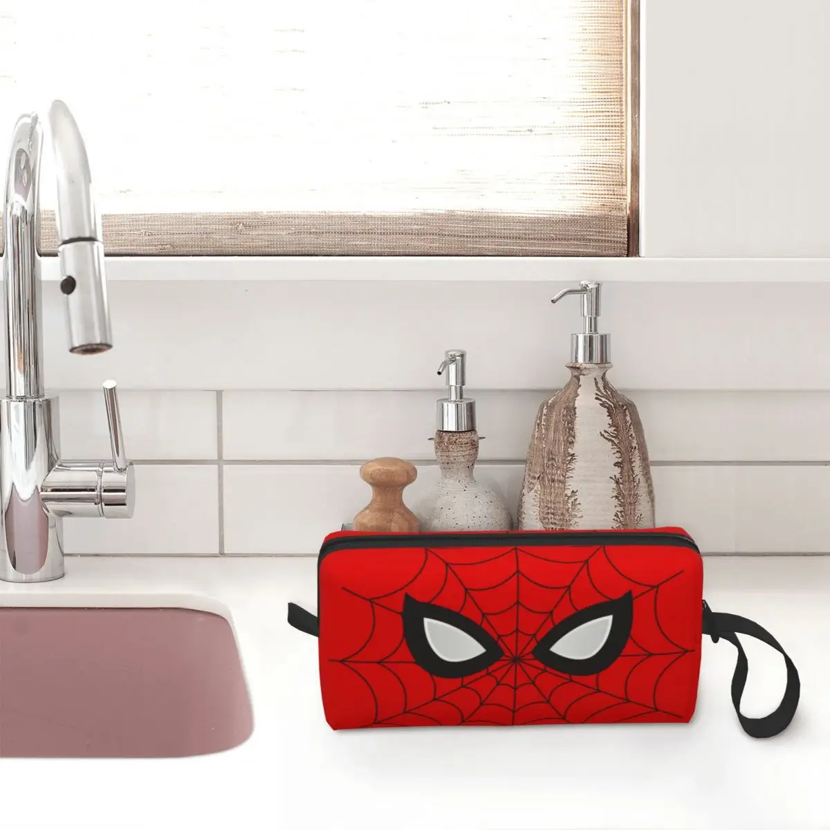 Bolsa de aseo personalizada clásica Red Spider Web para mujer, organizador de maquillaje cosmético, almacenamiento de belleza para mujer, caja de Kit Dopp