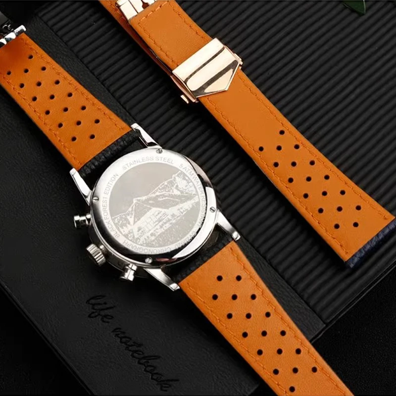 For TAG Heuer Monaco Carrara Watchband CAW211M 211P CAW211R 211T breathable 22mm Cow Leather Men's Folding buckle wrist strap