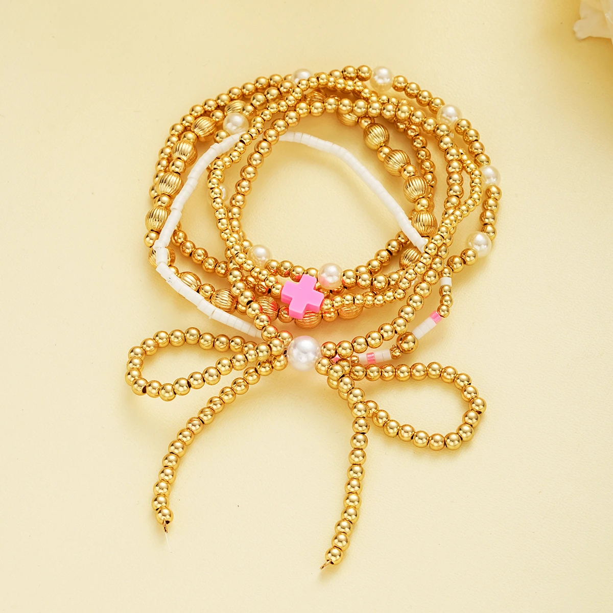 6 قطعة/المجموعة خمر الذهب اللون Bowknot مطرز أساور للنساء أنيقة الصليب تقليد اللؤلؤ الإسورة مجموعة جديد عصري مجوهرات الحفلات