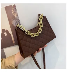 Fashion Shoulder Bags Check Pattern Handbags PU Leather Chain Shoulder Bag 2022 Shopping Bag Zipper Embossed Underarm Bag