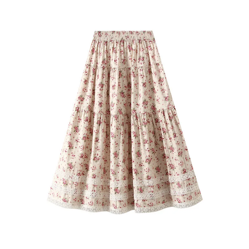 

Новинка в Prairie, шикарная кружевная длинная юбка миди с цветочным принтом в стиле пэчворк, женская длинная юбка трапециевидной формы с высокой талией, весна-осень 202, юбки-торты