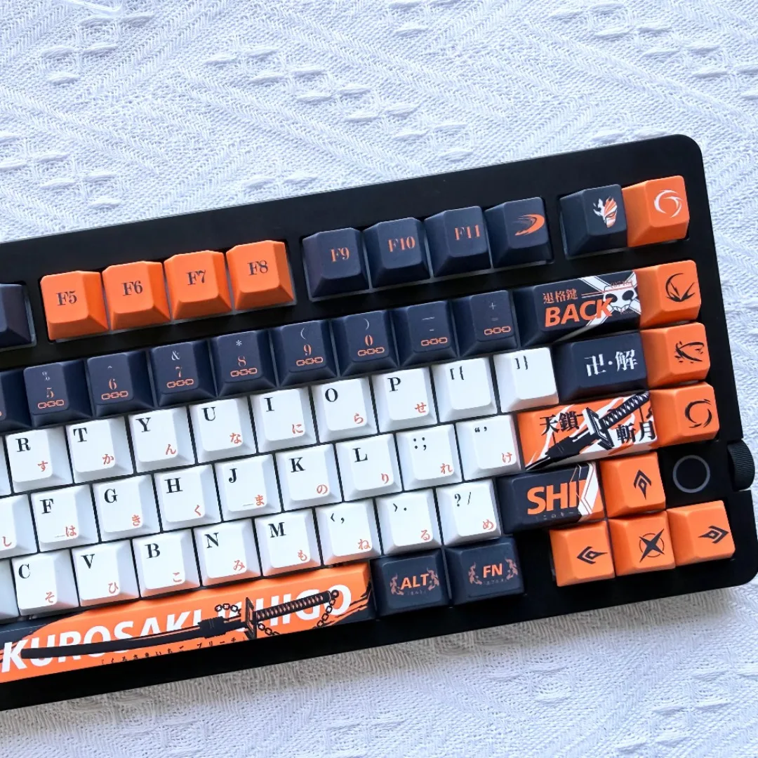 122 Keys Kurosaki Ichigo Keycaps Impression Cherry MOA PBT Side Engraved Dimensional Custom Game Key Cap Animation Keyboardcaps