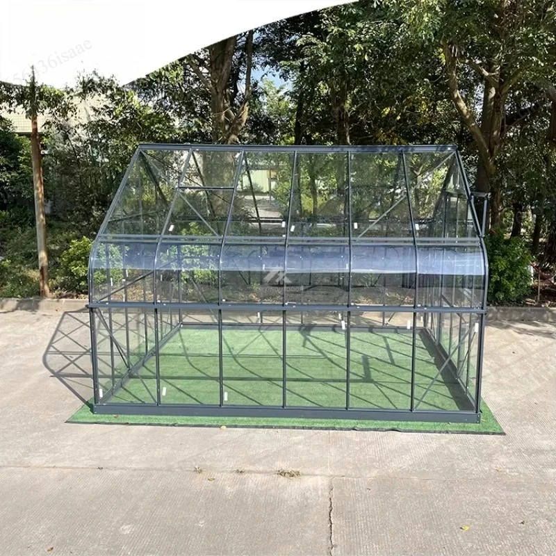 Cold Snow Resistant Curved Glass Greenhouse Aluminum Frame Multi-span Backyard Garden House