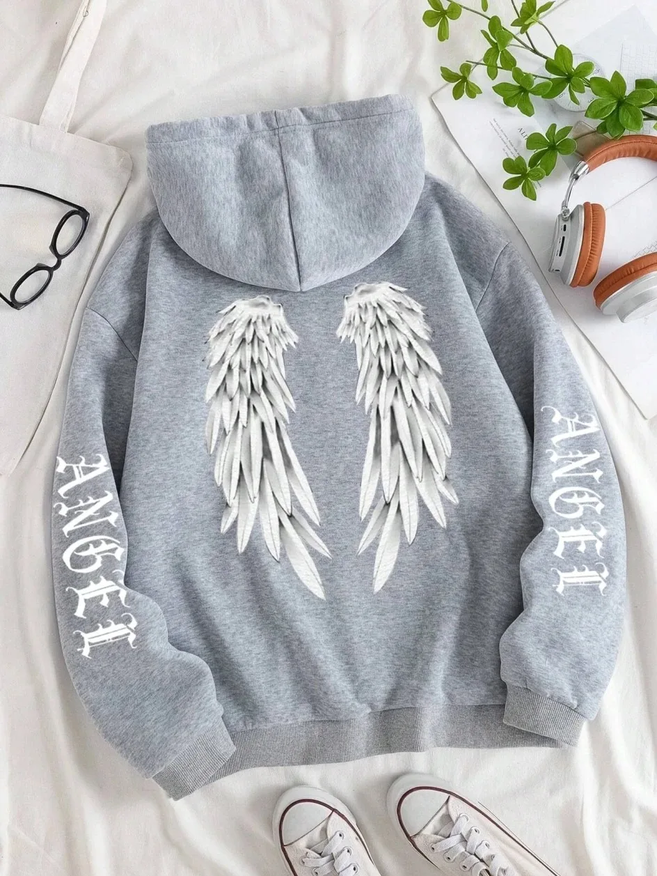 Beautiful Angel Wings Printed Hoodie Women\'s Cotton Comfortable Casual Hoodie Fashion Classic Hoodie Loose Original Basic