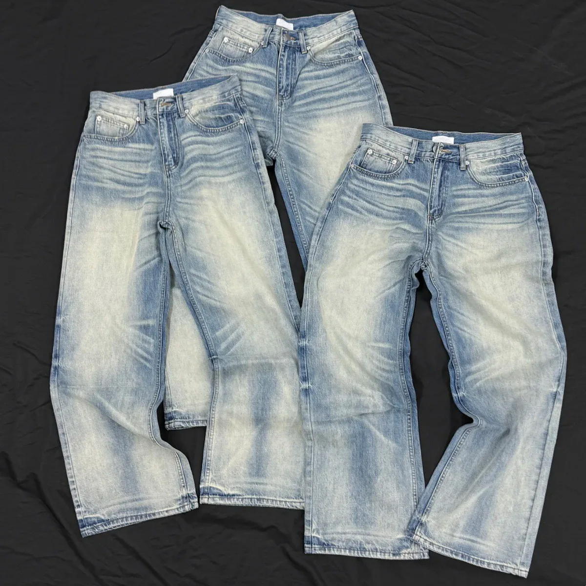جينز أمريكي ثقيل الوزن باللون الأزرق Ox King Vintage Waed على شكل حرف a فضفاض مستقيم الساق للرجال من CleanFit كاجوال مريح من قماش الدنيم