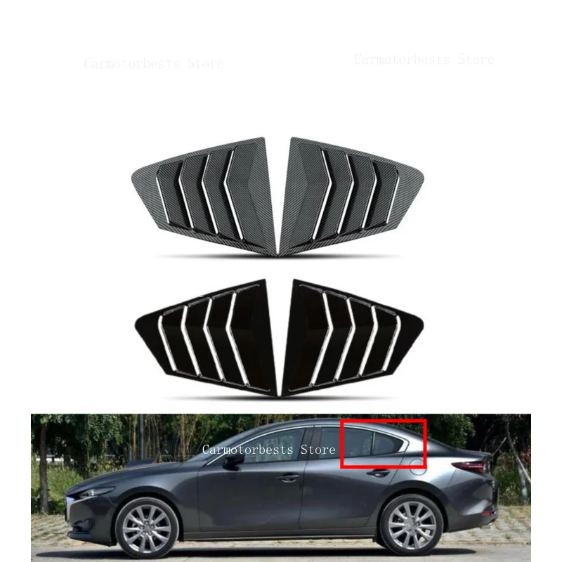 For Mazda 3 Axela Sedan 2020 2021 2022 Car Rear Louver Window Side Shutter Cover Trim Sticker Vent Scoop ABS Black Carbon Fiber