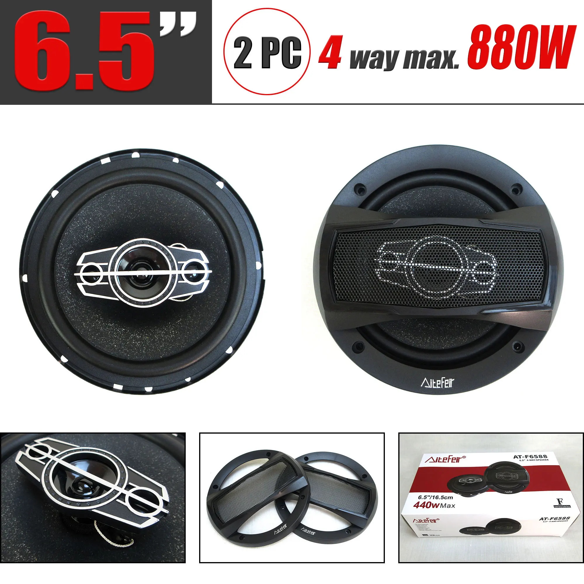 6.5 Inch 880W(2*440W) 4 Way Universal Car Coaxial Auto Music Stereo Full Range Frequency Hifi Speakers Non-destructive Install