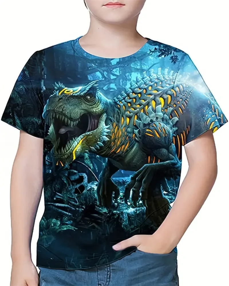 Summer Dinosaur 3D Printed Pattern Children's Short Sleeved T-shirt Top Daily Casual Children's T-shirt