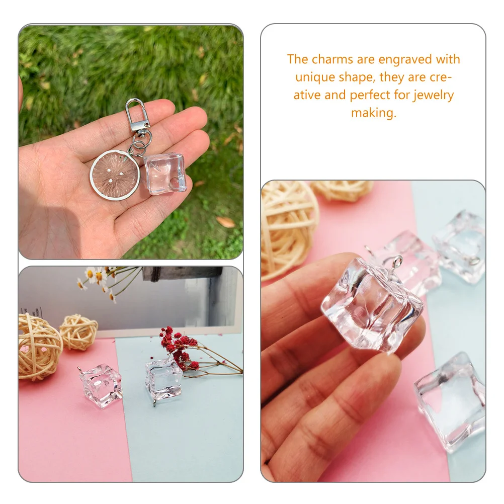 

20pcs Ice Cube Keychain Charms Clear Pendant For Diy Earrings Necklaces Jewelry Making Craft Supplies Decorative Accessories