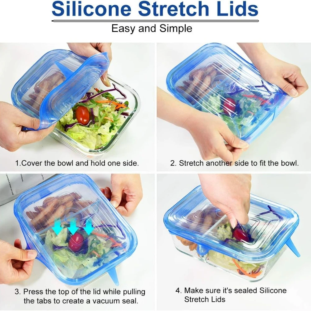 24-6Pcs Reusable Food Silicone Stretch Lids Elastic Silicone Lid Cap Food Covers for  Bowl Cups Containers Keep Food Fresh