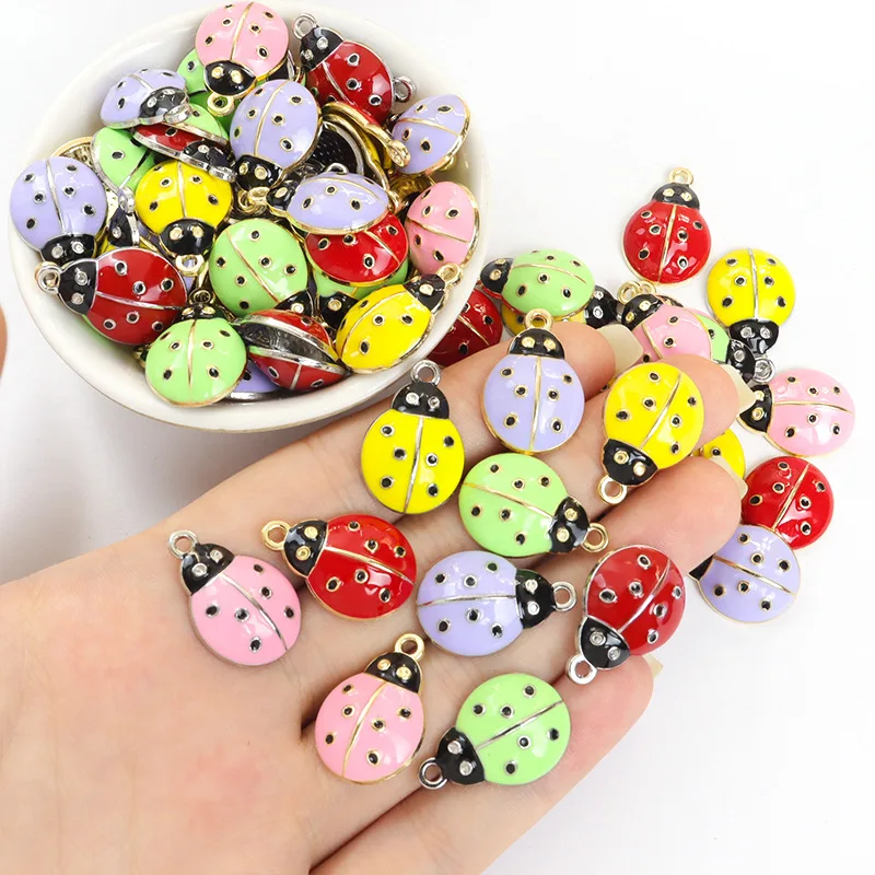 100PC/lot ladybug Pendant Charm hanging dangle charms DIY Alloy findings Fit For Bracelet Necklace keychain jewelrys making