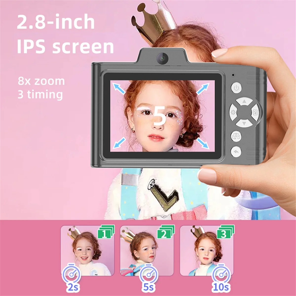 1080P Kid Camera 48MP Dual Lenses 8X Optical Zoom Mini CCD Camera 2.8in TFT Screen Great Gift for Boys Girls