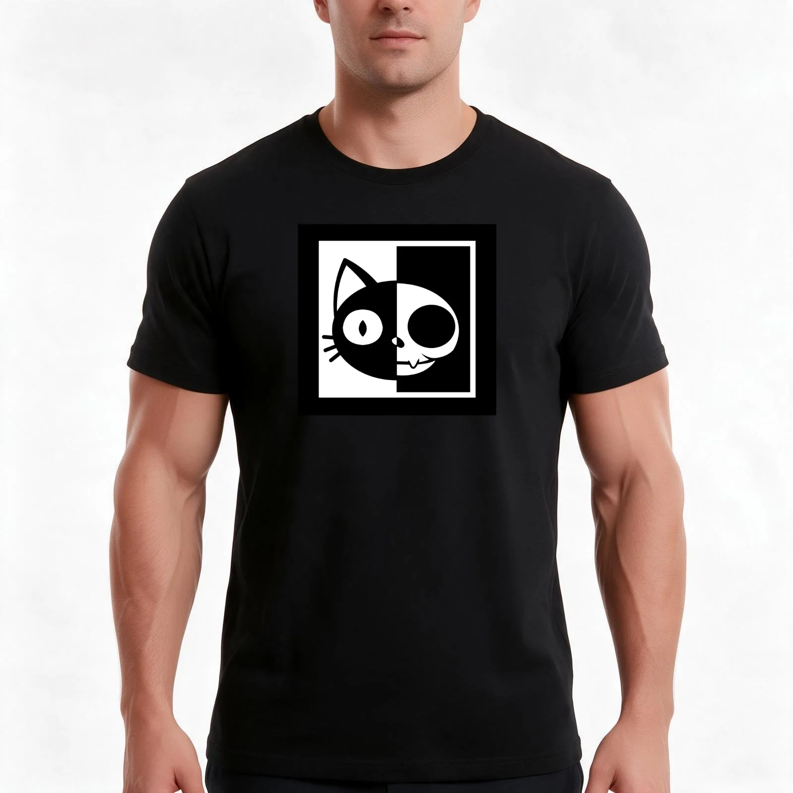 Schr?dinger's Cat T-Shirt, Summer Casual Cotton Tee, Oversized Streetwear Tops, Vintage Graphic Print, Loose Fit Short Sleeve