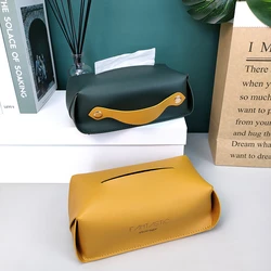 Simple PU Leather Tissue Case Desktop Napkin Pumping Paper Storage Box Foldable Paper Towel Container for Home Car Decoration