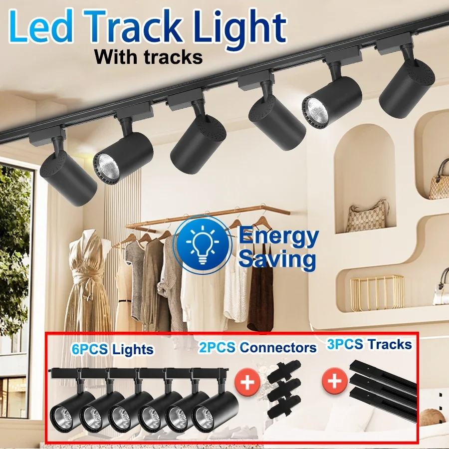 Led Track Rail Spotlight Ceiling Spotlight LED Track Light Set Tricolor Memory Rail Lamp For Clothing Store Ceiling Lights Decor