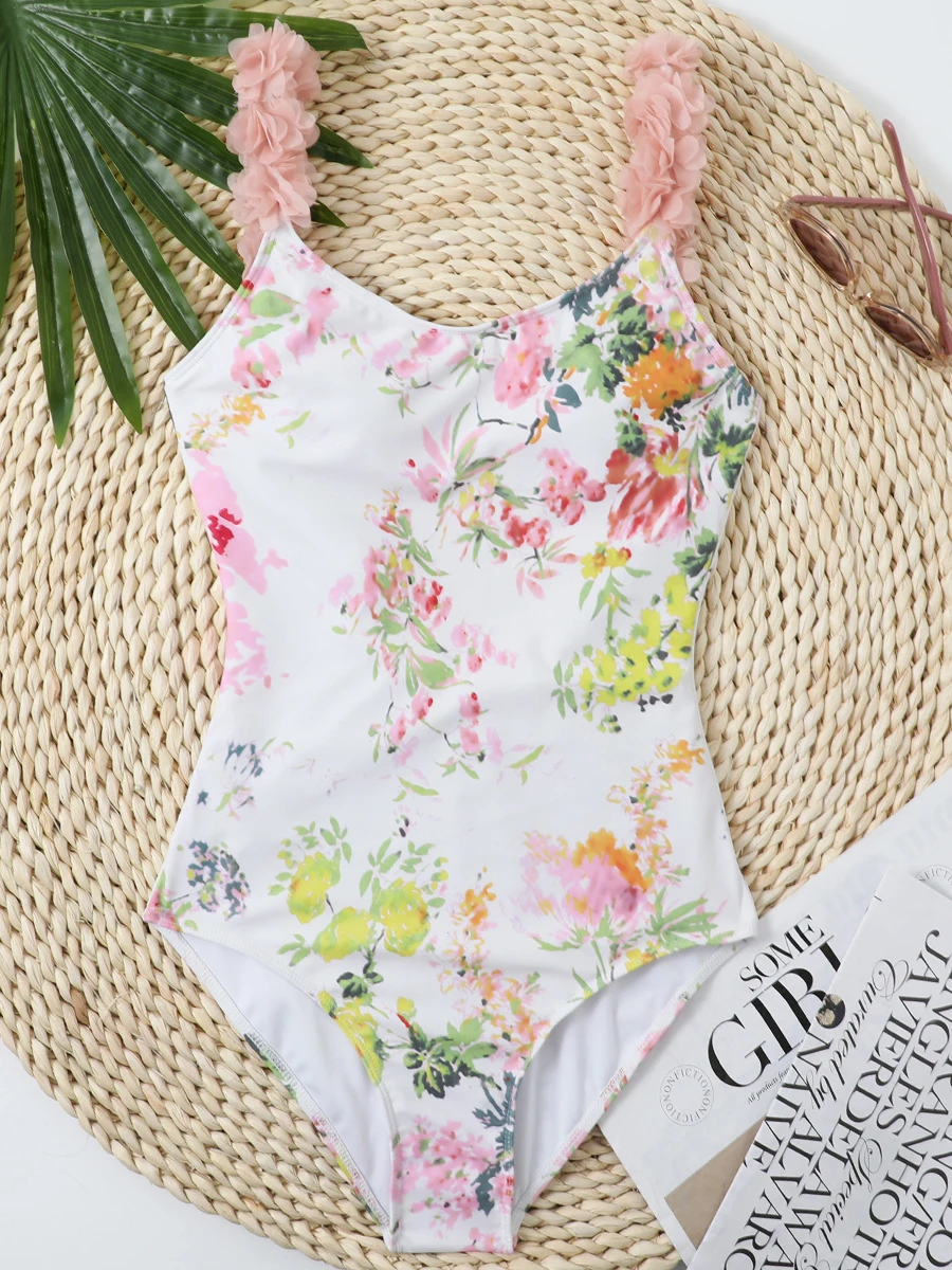 2024 Printed Swimsuit One Piece Ruffle Backless Swimwear Women Floral Bathing Swimming Suit Female Summer Beachwear Bodysuit