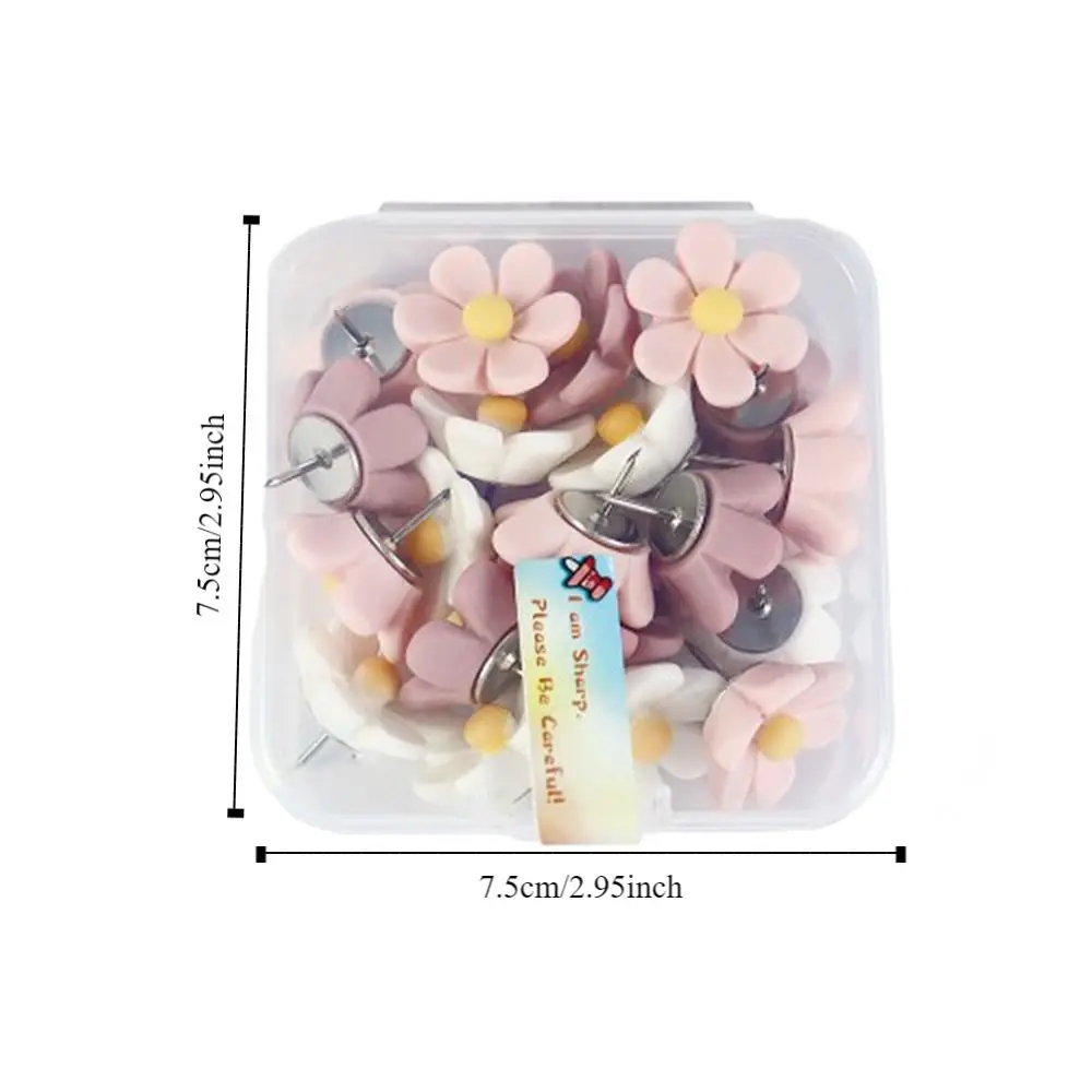 20/30/50Pcs Boxed Creative Six-Petal Flower Pushpins DIY Resin Colored Push Pins Photo Wall Decor Cute Board Push Pin Stationery