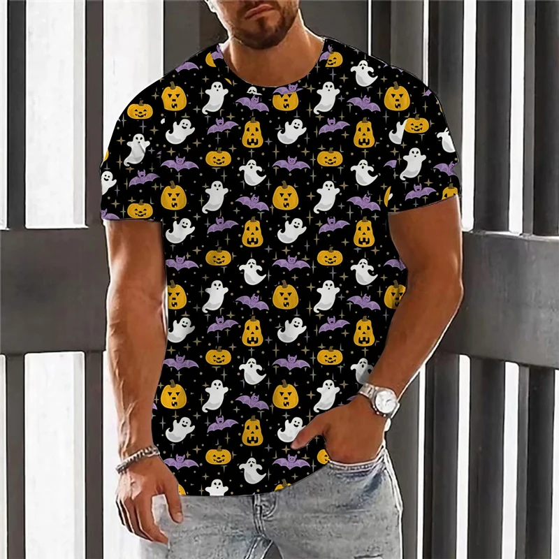 Halloween Party style T-shirt Suitable for Both Men and Women Fashion Casual 3D Printed Pumpkin Pattern Summer Short Sleeve Tees