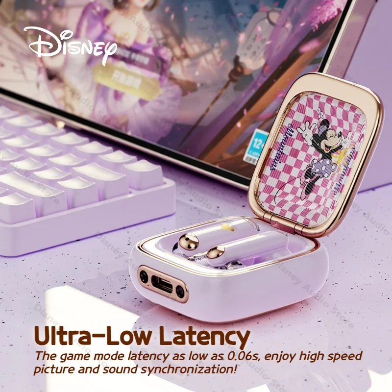 Disney-auriculares inalámbricos Q7 de Mickey y Minnie, audífonos internos TWS con cápsula espacial, Bluetooth 5,2, tipo C, con cancelación de ruido