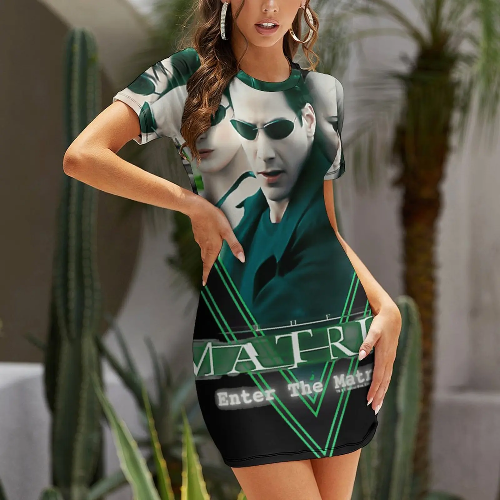 

Sexy The Matrix Group Shot In Triangle Sunglasses Stare Short Sleeved Dress Humor Graphic Clubs Woman's Clothing The Dress Vint